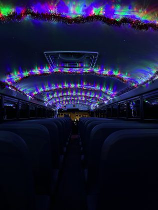 Wade Darnold, bus operator at Wood County Schools in West Virginia shared photos of a school bus decorated with festive Christmas lights.