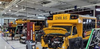 File photo of a Collins Bus being electrified with the Lightning eMotors ZEV4 drivetrain.