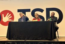 A panel discusses implementing electric school buses for students with special needs at the 2023 TSD Conference. From left: Steven Mentzer, senior EV principal consultant for First Consulting; Peggy Stone, director of transportation for Lincoln County Schools in West Virginia; and Michael Hogains, a driver-trainer with Los Angeles Unified School District.