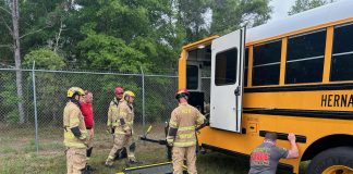 Hernando County (Florida) Fire Rescue conducts school bus emergency training. (Photo courtesy of Paul Hasenmeier)