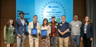 Representatives of The Mobility House and NYCSBUS accept the "Most Innovative Interconnection Award” from Con Edison in June. Photo courtesy of Con Edison.